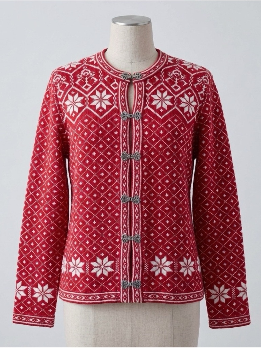 Croft & Barrow Nordic Fair Isle Cardigan Red White Snowflake Sweater 90s Y2K M